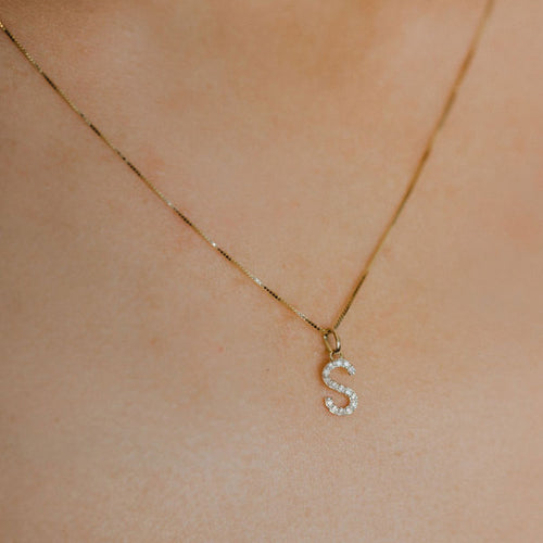 Diamond Initial Letter 14K Gold Necklace