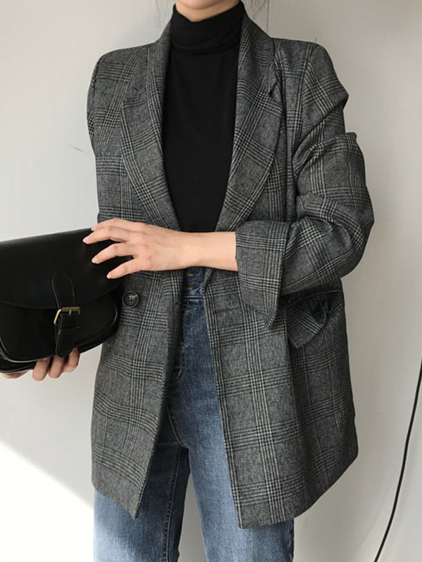 Retro Plaid Lapel Pocket Blazer