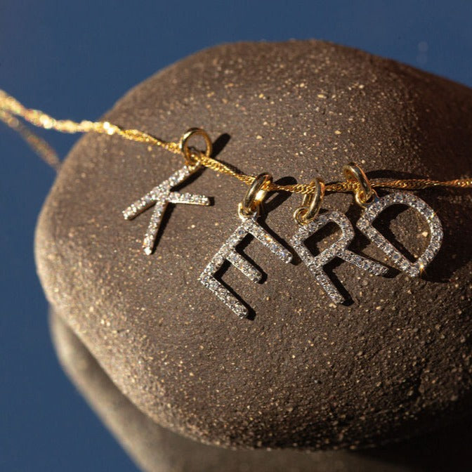 Diamond Initial Letter 14K Gold Necklace