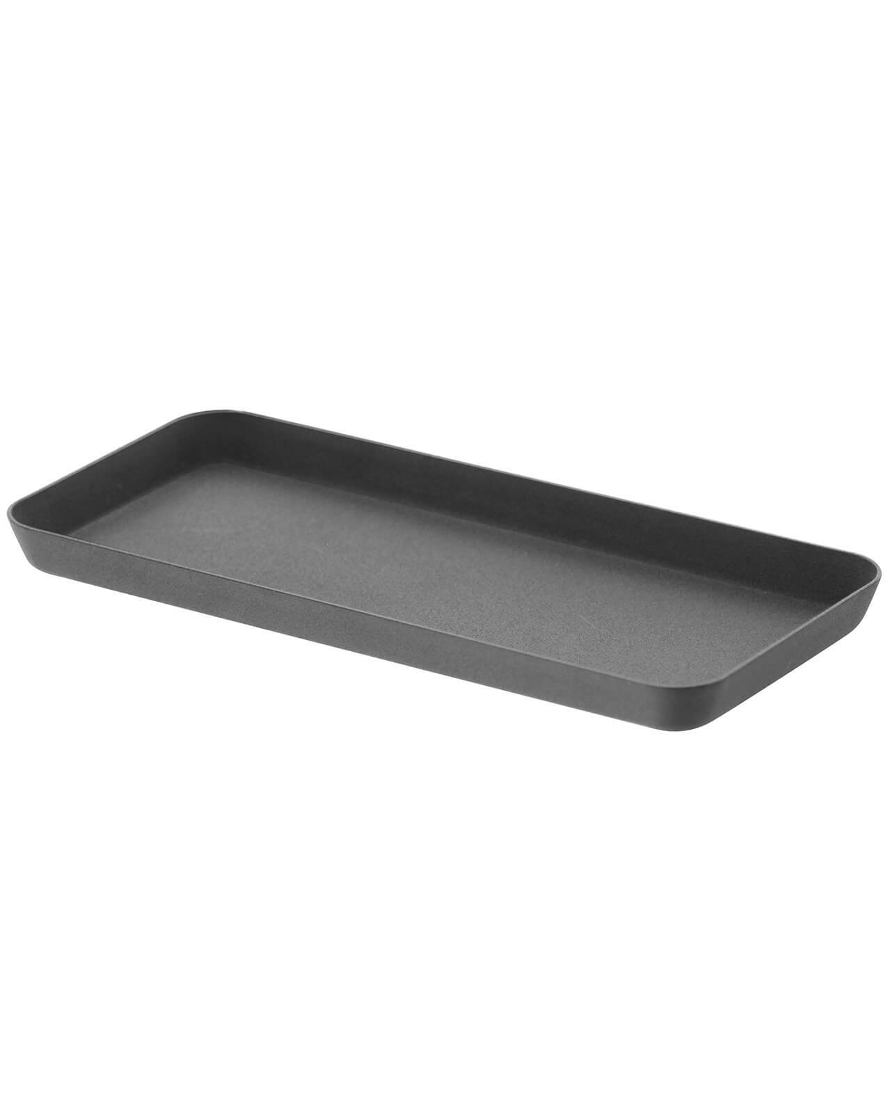 Black rectangular tray on a white background