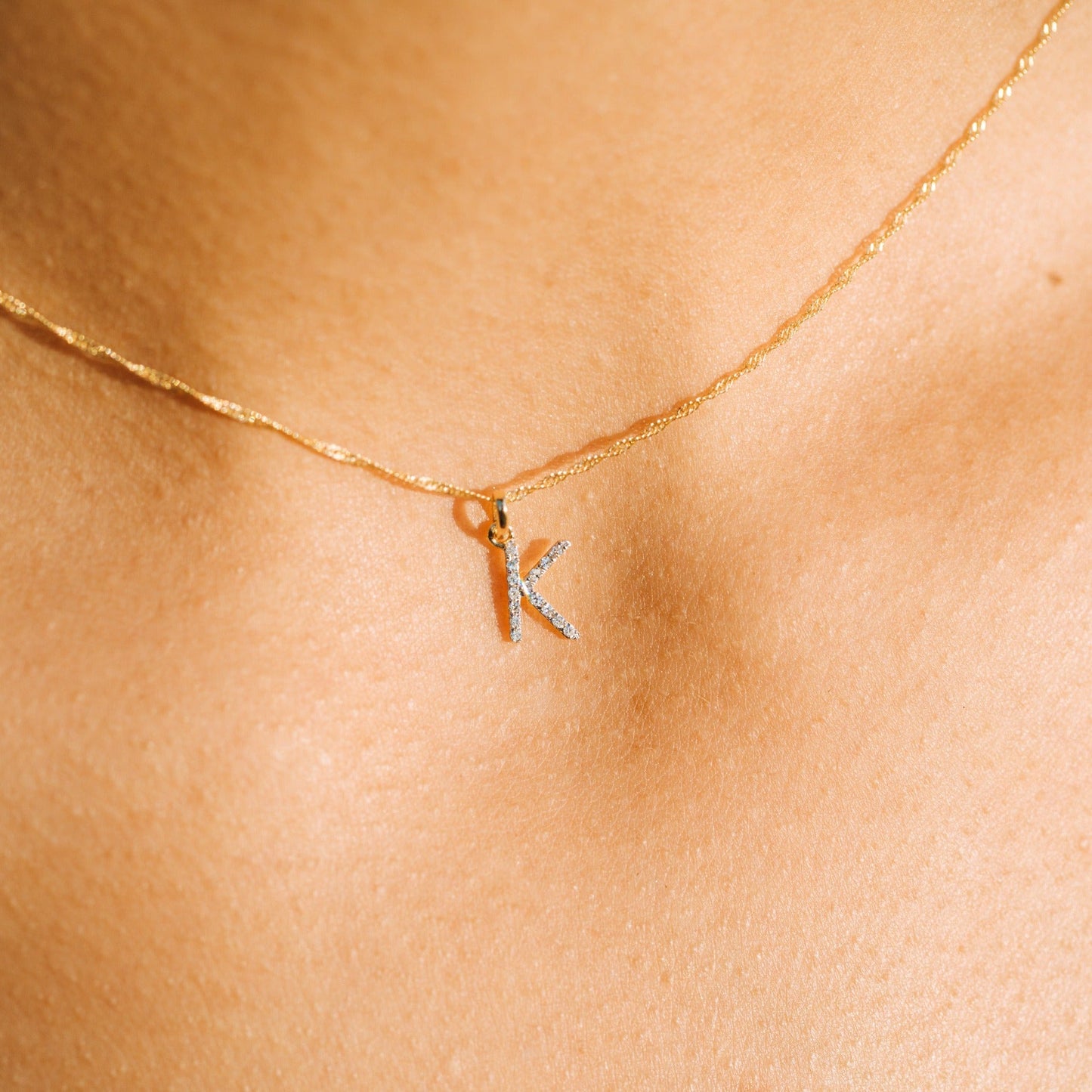 Diamond Initial Letter 14K Gold Necklace