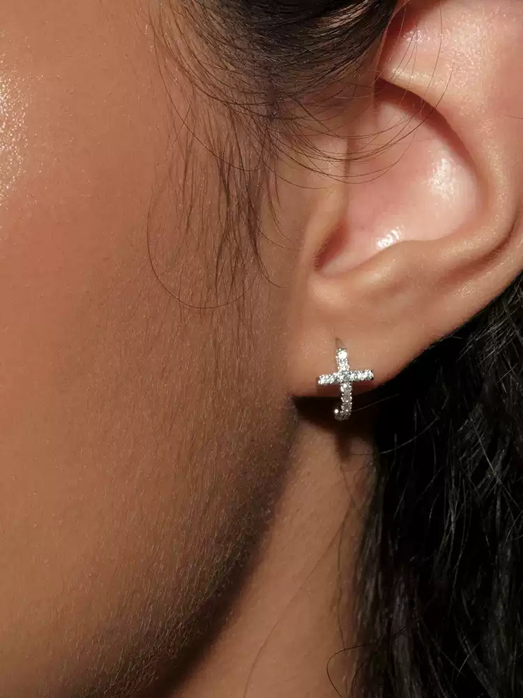 s925 Silver Diamond Mini Cross Earrings