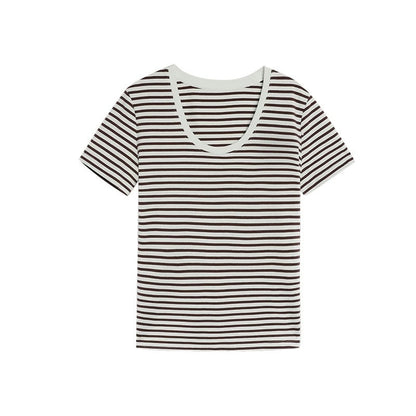 Striped U-neck short-sleeved T-shirt