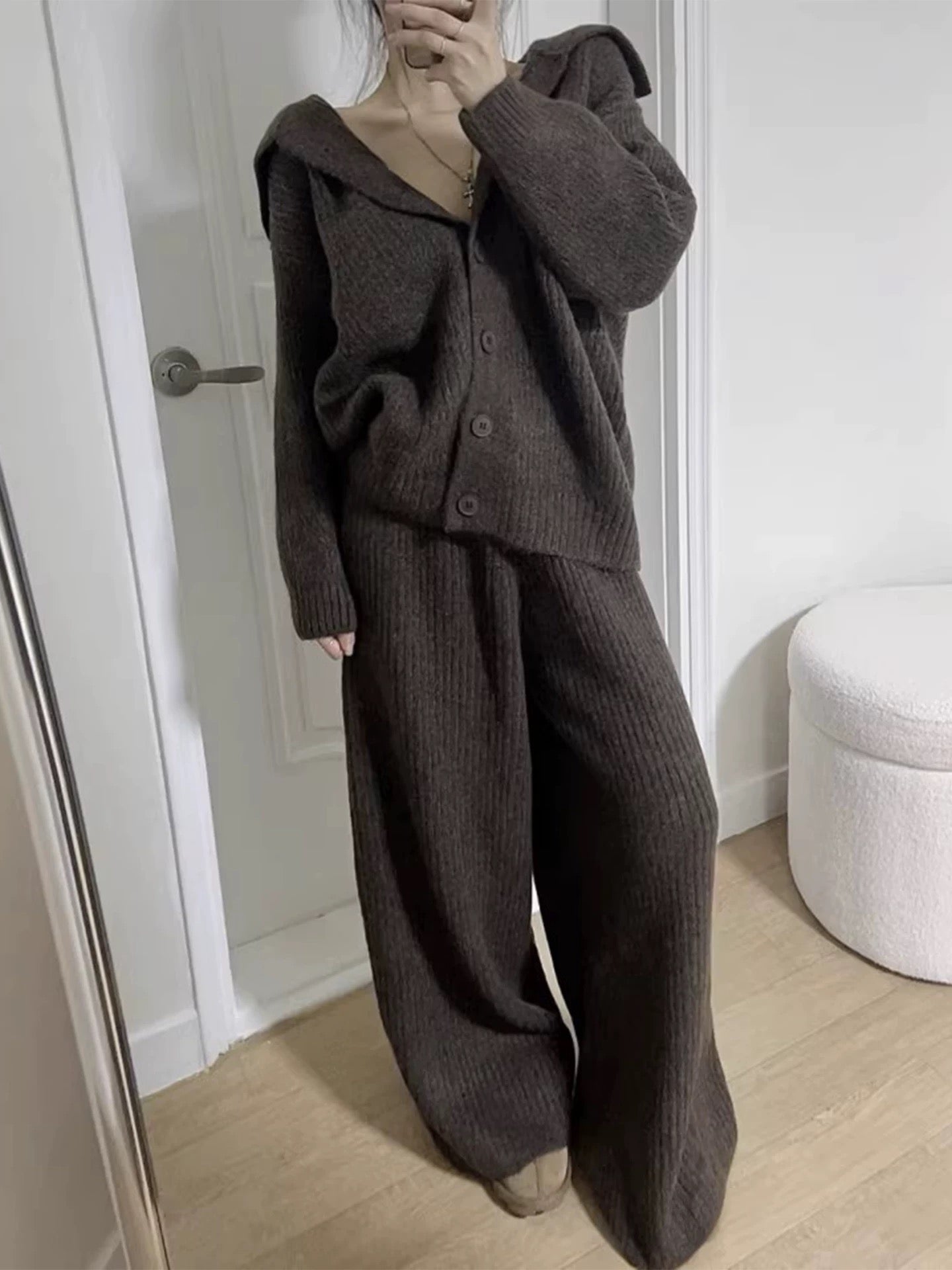 Knitted Cardigan Sweater + Trousers Two-Piece Set