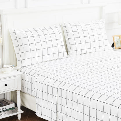 Grid Printed Cotton Percale Sheet Set