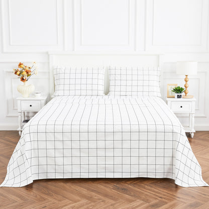 Grid Printed Cotton Percale Sheet Set