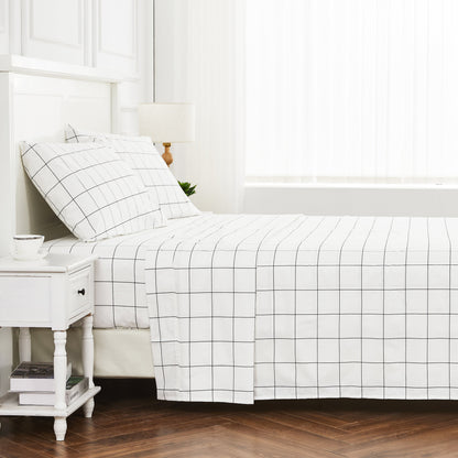 Grid Printed Cotton Percale Sheet Set