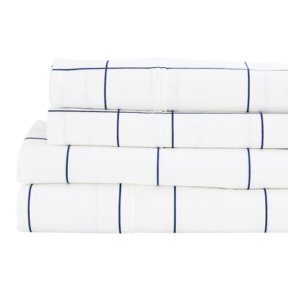 Grid Printed Cotton Percale Sheet Set