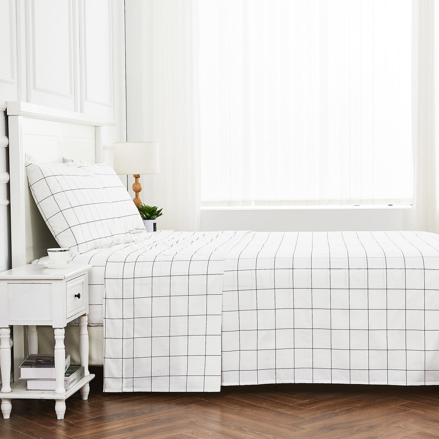 Grid Printed Cotton Percale Sheet Set