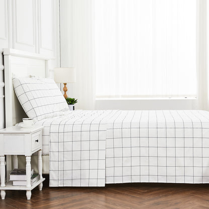 Grid Printed Cotton Percale Sheet Set