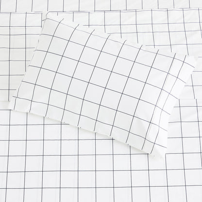 Grid Printed Cotton Percale Sheet Set