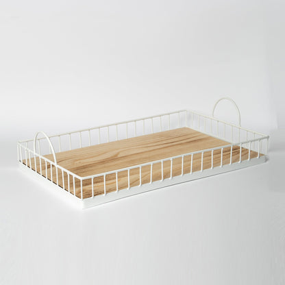 412 - Rectangular Metal & Wood Tray