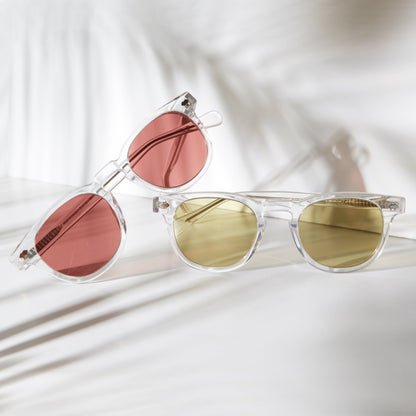 Clear Acetate Square Sunglass with Colored Lenses - Benson