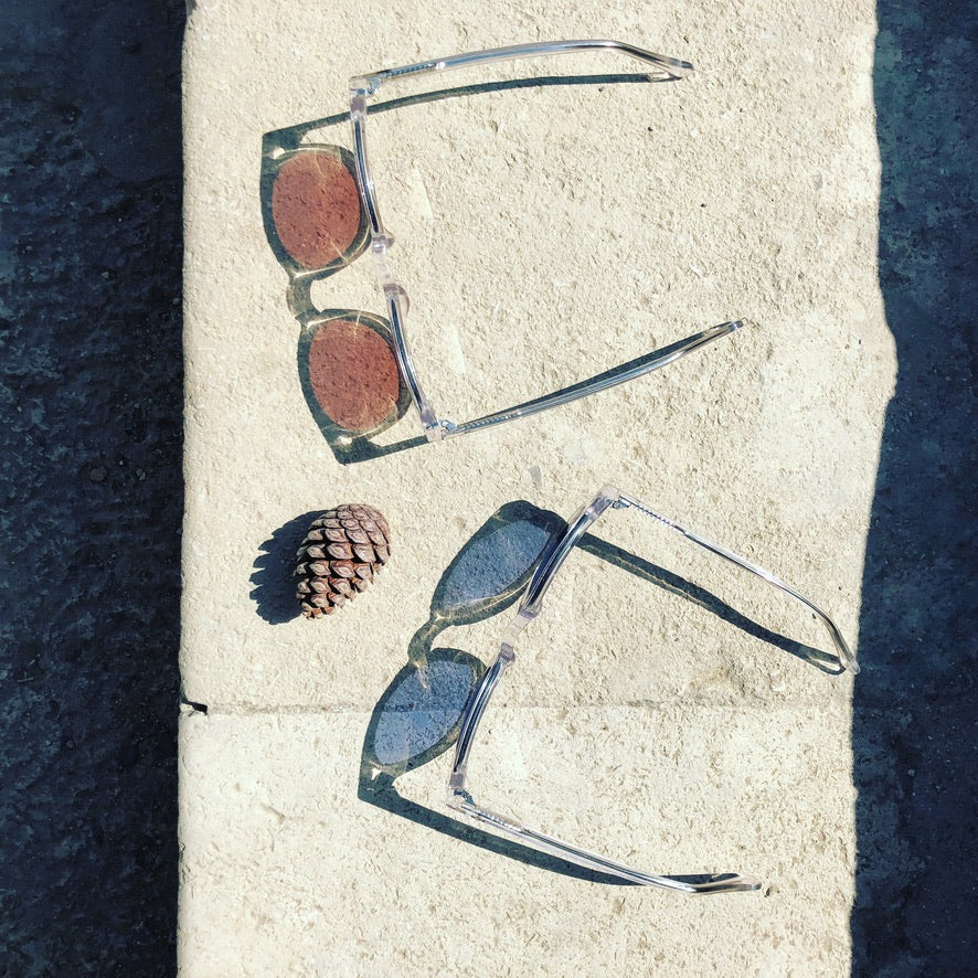 Clear Acetate Square Sunglass with Colored Lenses - Benson