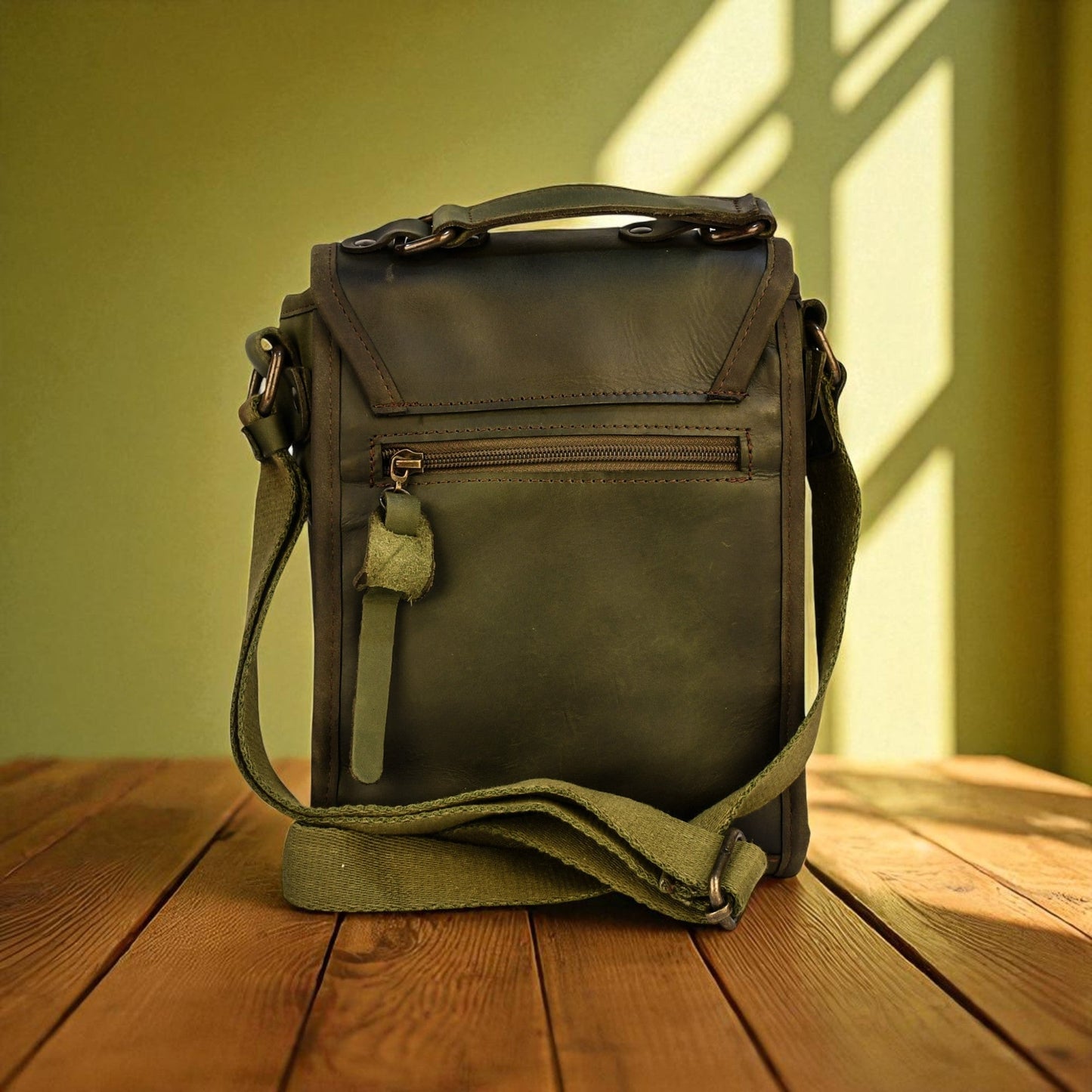 Bovine Leather Small Satchel Bag - Olive