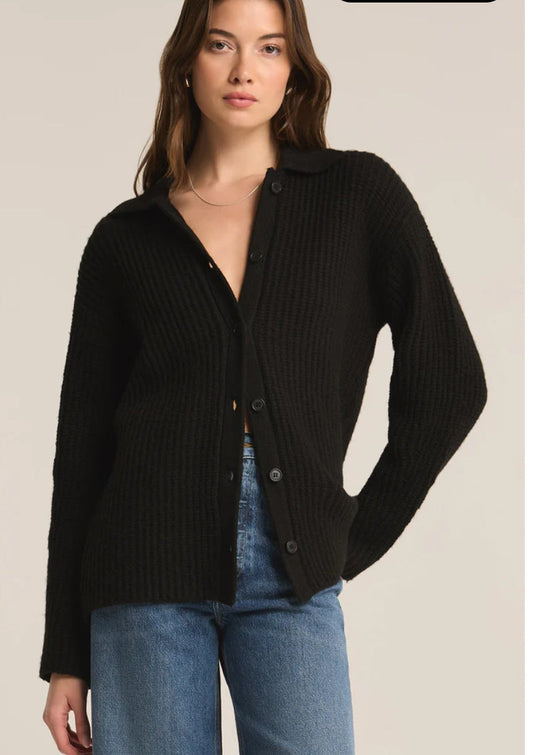 Z Supply - Lennie Button Up Sweater Cardigan, Black
