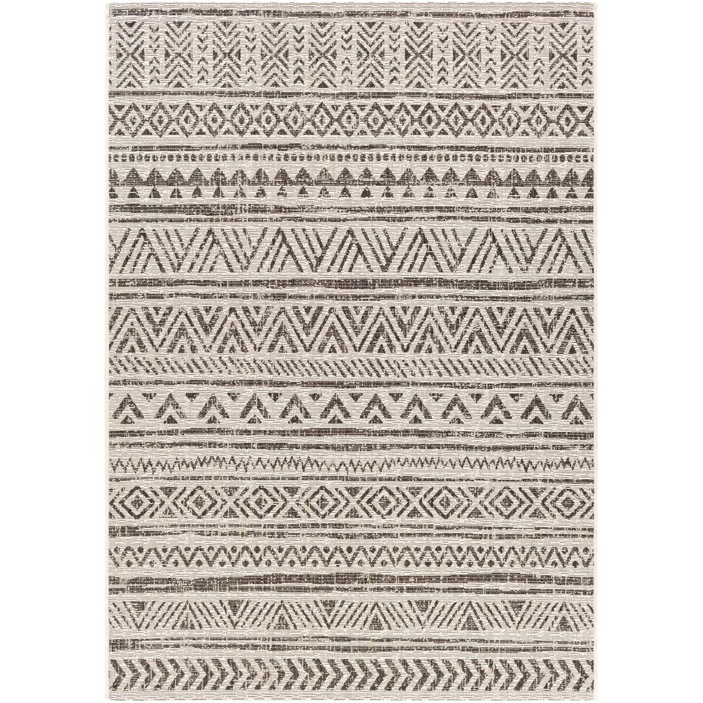 5 ft. x 8 ft. Black Off-White Chevron Coastal Boho Style Indoor Outdoor Area Rug