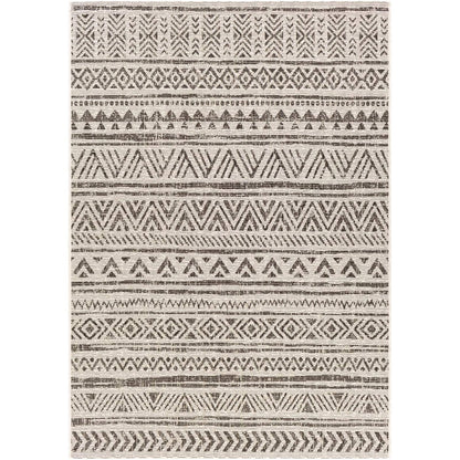 5 ft. x 8 ft. Black Off-White Chevron Coastal Boho Style Indoor Outdoor Area Rug