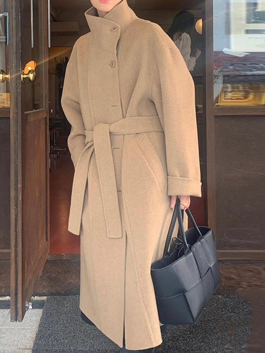Retro Stand-up Collar Single-breasted Wool Coat