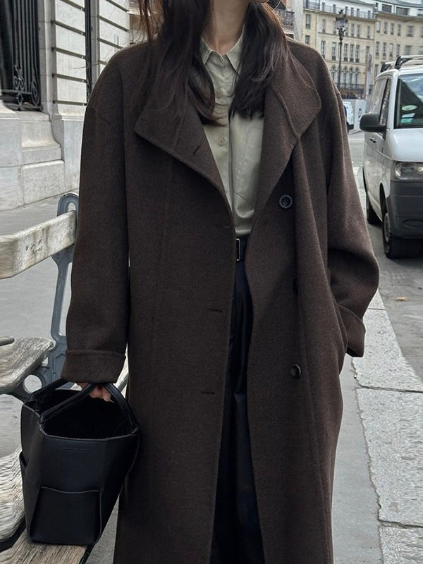Retro Stand-up Collar Single-breasted Wool Coat