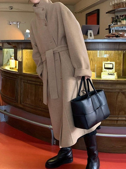 Retro Stand-up Collar Single-breasted Wool Coat