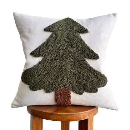 Forest Green Tufted Christmas Tree Pillow Cover