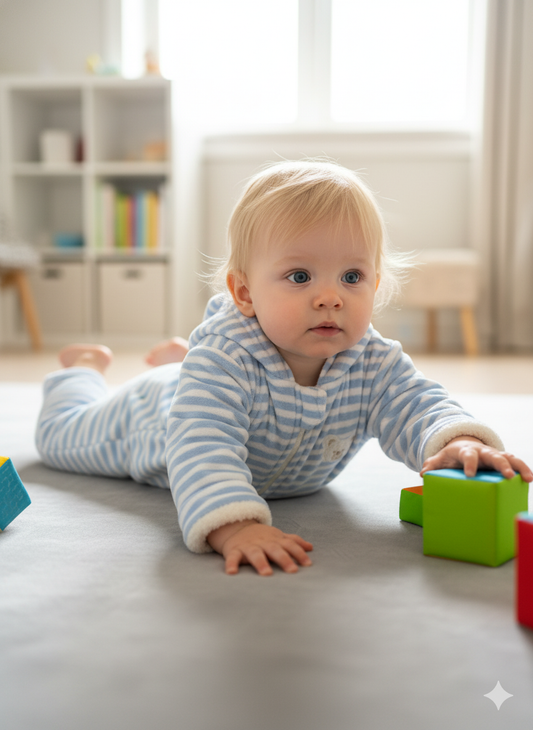 Blue Striped Plush Hooded Romper