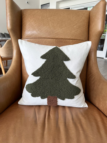 Forest Green Tufted Christmas Tree Pillow Cover