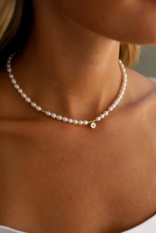 PEARL BEADED STAR MEDALLION NECKLACE