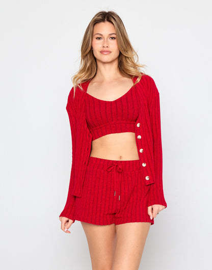 Mai Long Sleeve Cardigan - Red