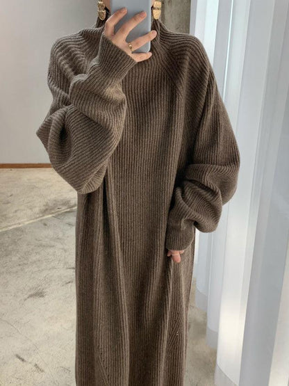 Casual High Neck Solid Color Long Sleeve Knit Dress
