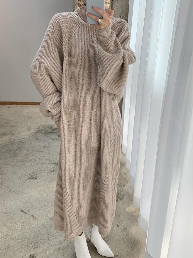 Casual High Neck Solid Color Long Sleeve Knit Dress