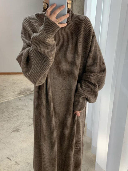 Casual High Neck Solid Color Long Sleeve Knit Dress