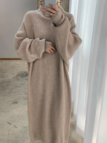 Casual High Neck Solid Color Long Sleeve Knit Dress