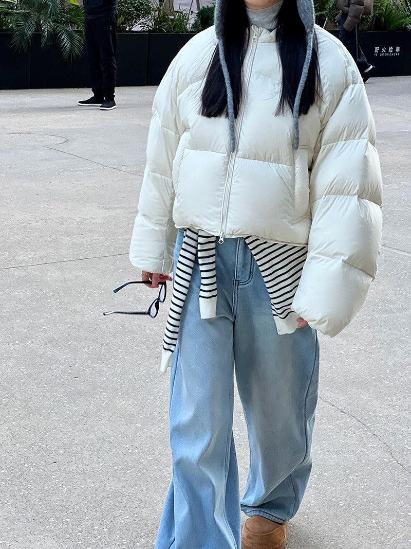 Fluffy White Duck Down Puffer Jacket - Premium Insulation