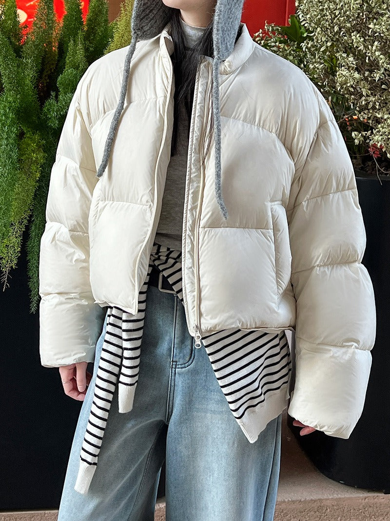 Fluffy White Duck Down Puffer Jacket - Premium Insulation