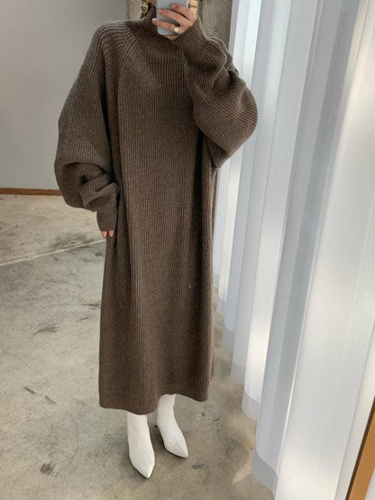 Casual High Neck Solid Color Long Sleeve Knit Dress