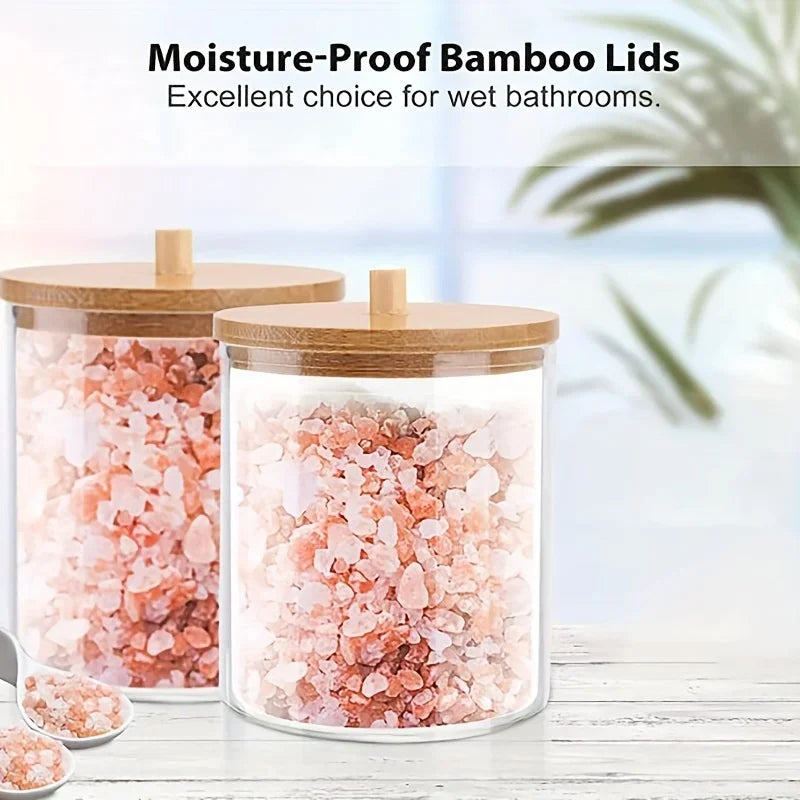 Acrylic Cotton Swab Storage Box Bathroom Jar Cosmetics Storage Box Cotton Ball Pad Round Cotton Swab Holder With Bamboo Cover