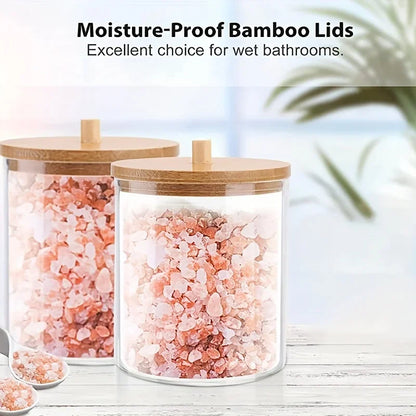 Acrylic Cotton Swab Storage Box Bathroom Jar Cosmetics Storage Box Cotton Ball Pad Round Cotton Swab Holder With Bamboo Cover