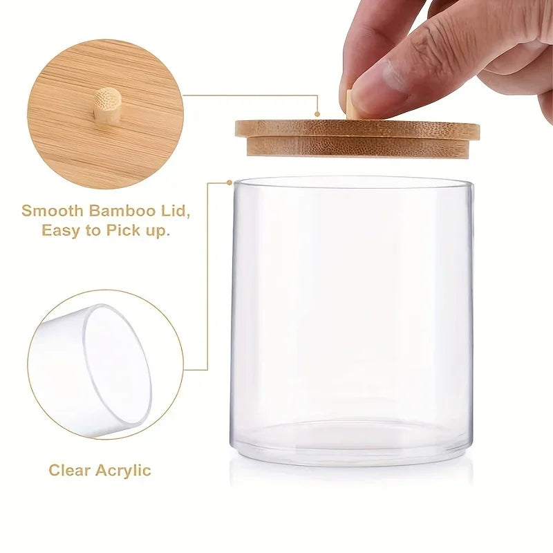 Acrylic Cotton Swab Storage Box Bathroom Jar Cosmetics Storage Box Cotton Ball Pad Round Cotton Swab Holder With Bamboo Cover