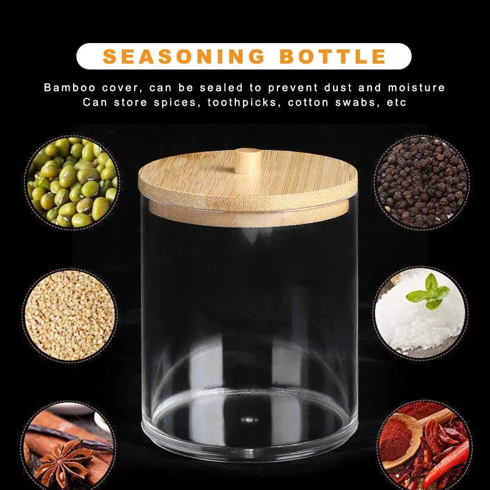 Acrylic Cotton Swab Storage Box Bathroom Jar Cosmetics Storage Box Cotton Ball Pad Round Cotton Swab Holder With Bamboo Cover