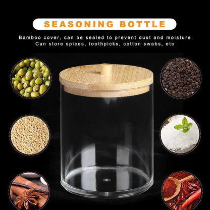 Acrylic Cotton Swab Storage Box Bathroom Jar Cosmetics Storage Box Cotton Ball Pad Round Cotton Swab Holder With Bamboo Cover