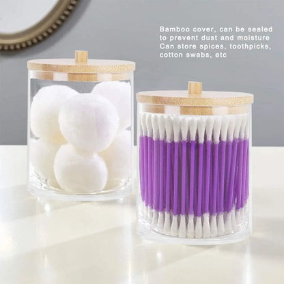 Acrylic Cotton Swab Storage Box Bathroom Jar Cosmetics Storage Box Cotton Ball Pad Round Cotton Swab Holder With Bamboo Cover