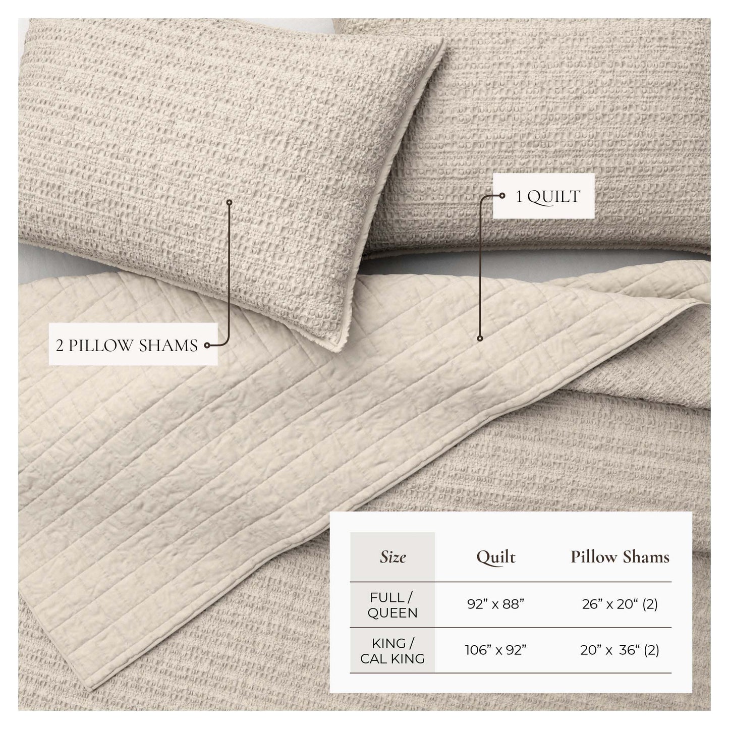 100% Cotton Honeycomb Waffle Garment Washed Quilt Set - Genevieve Collection