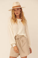 Solid Textured Knit Loose Sweater