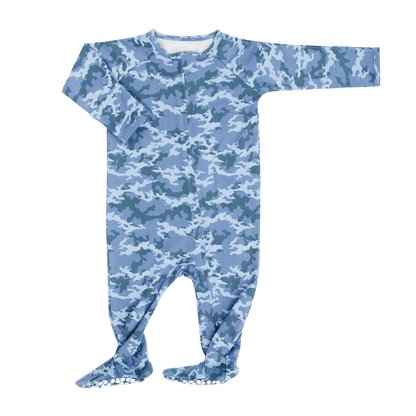 Blue Camouflage Zipper Footie