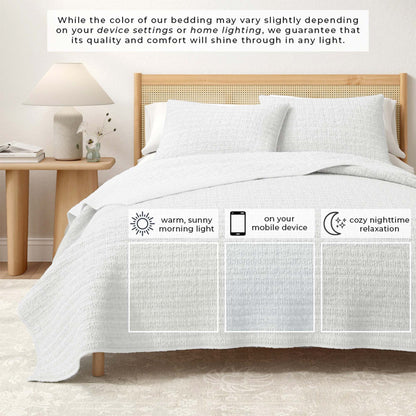 100% Cotton Honeycomb Waffle Garment Washed Quilt Set - Genevieve Collection