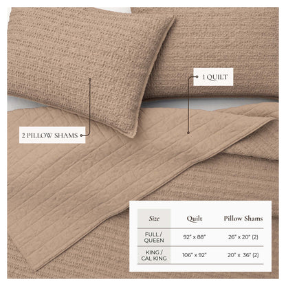 100% Cotton Honeycomb Waffle Garment Washed Quilt Set - Genevieve Collection