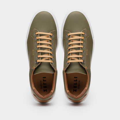 65-229-OLV Diaz Rubberized Calfskin Sneaker Olive Green