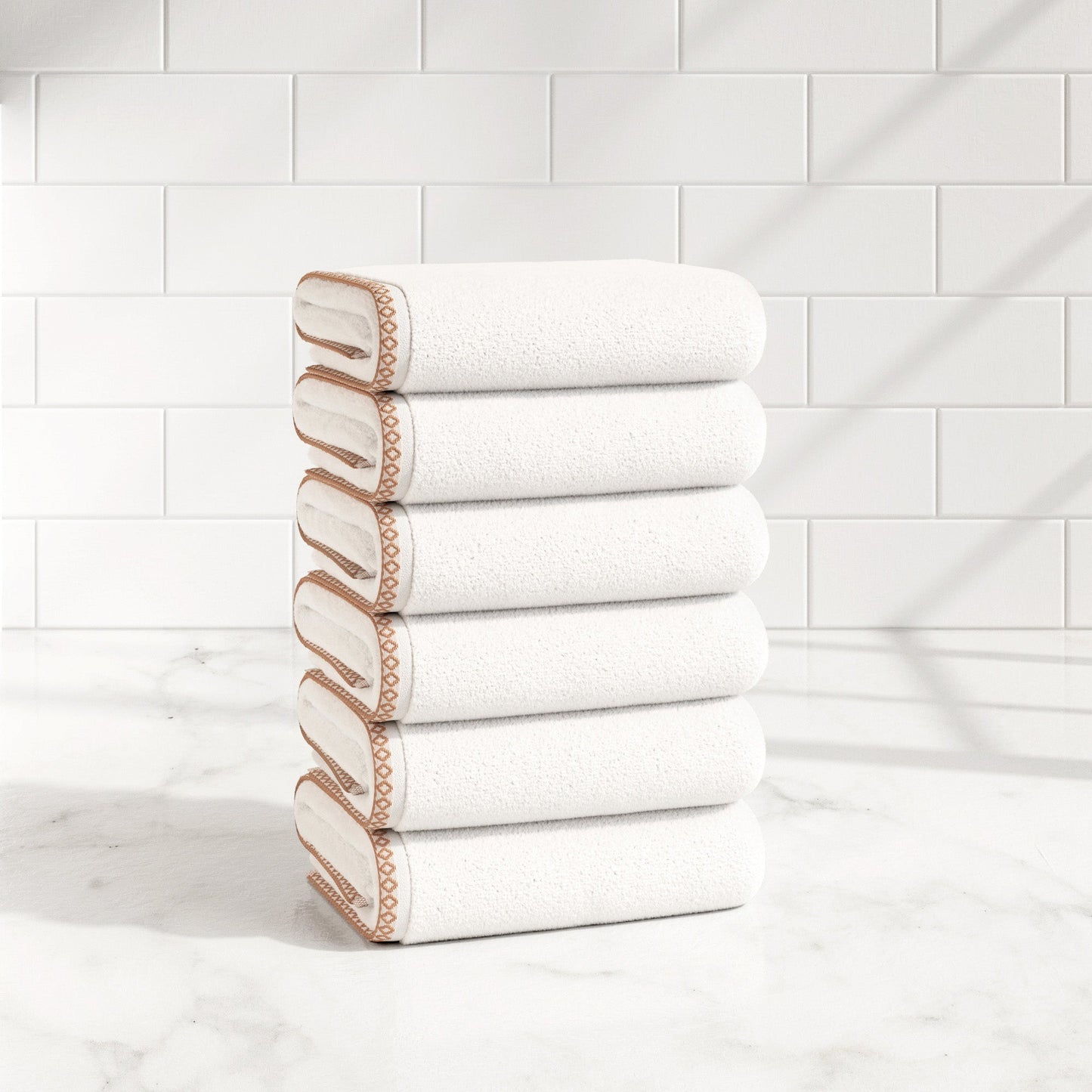 Cotton Border-Stitched 6-Piece Towel Set - Valery Collection